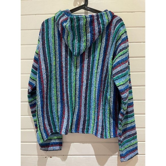 Baja Joe Mexican Hoodie Hippie Surf poncho Sweater Pullover Aqua /size S/M women - Picture 3 of 8